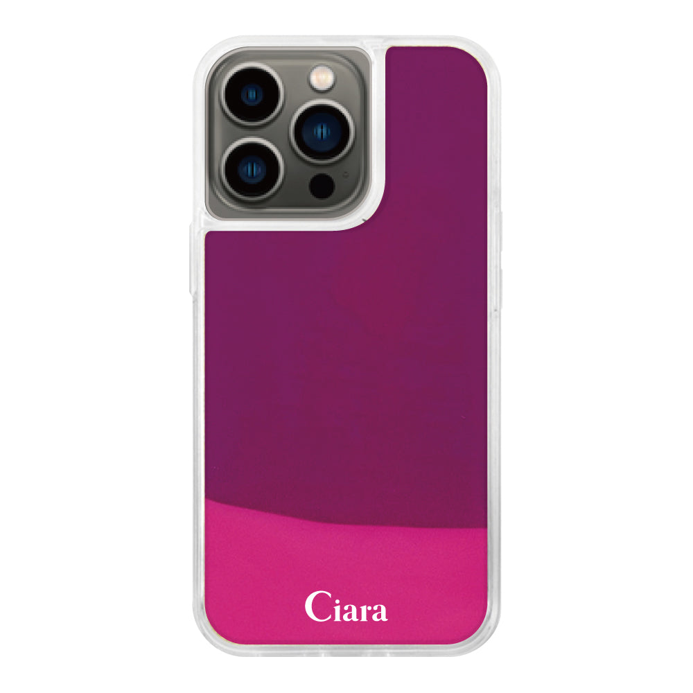 iPhone13Proケース ネオンサンド オイルケース ロゴ ピンク/パープル