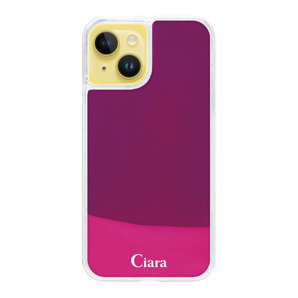 iPhone14Plusケース ネオンサンド オイルケース ロゴ ピンク/パープル
