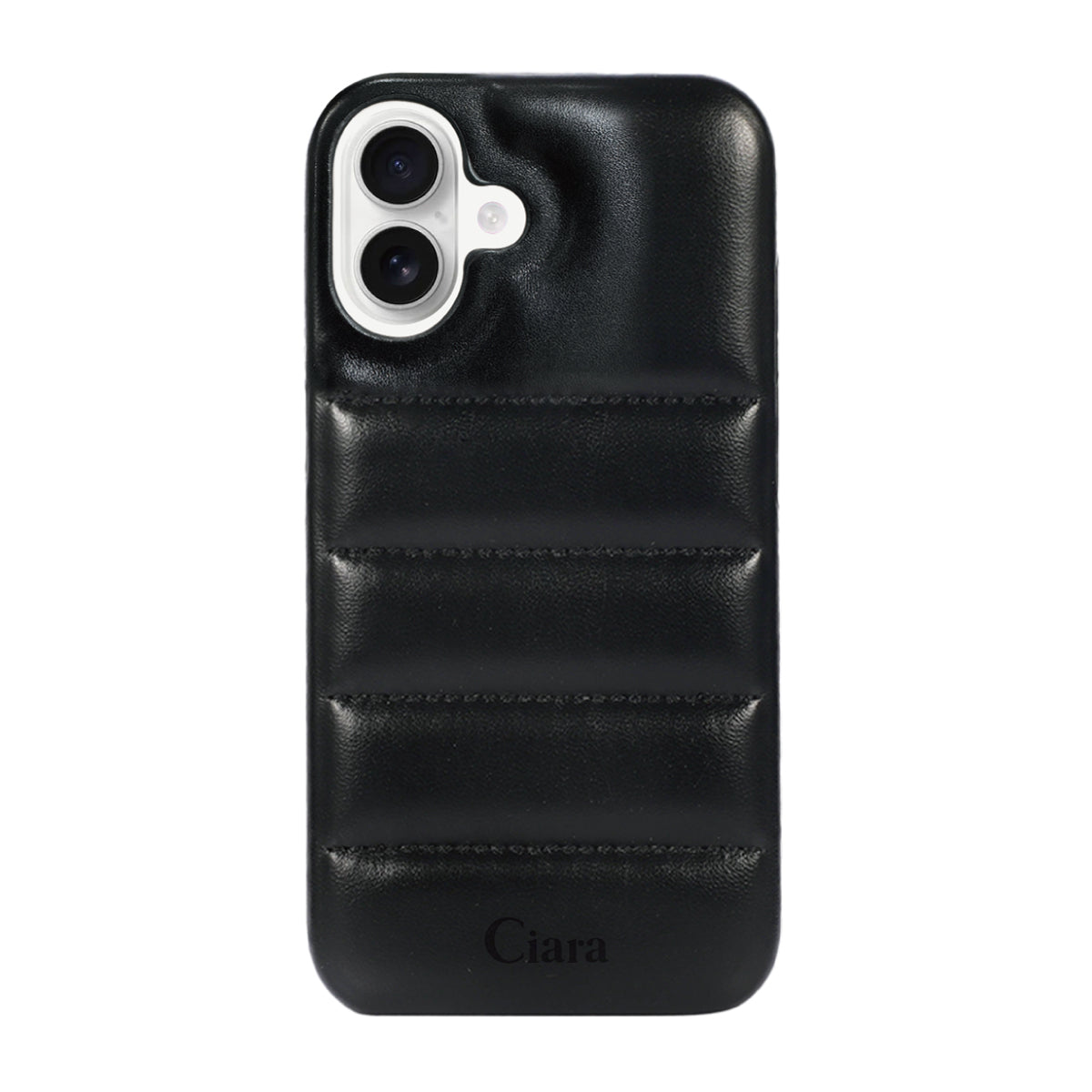 iPhone16 ステッチPUレザー レザーケース ロゴ ブラック