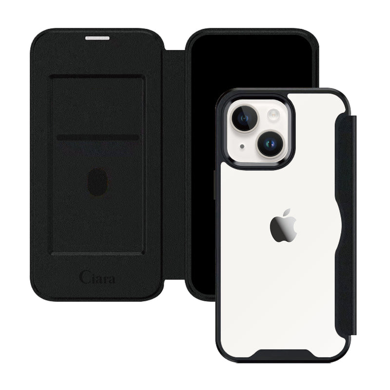 iPhoneケース PUレザーフリップクリア 手帳型カード収納ケース ロゴ