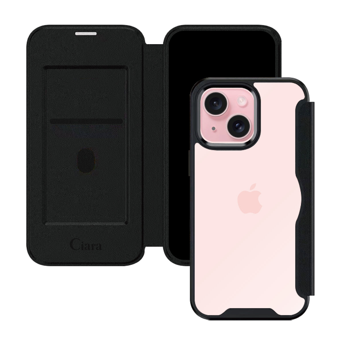 iPhoneケース PUレザーフリップクリア 手帳型カード収納ケース ロゴ