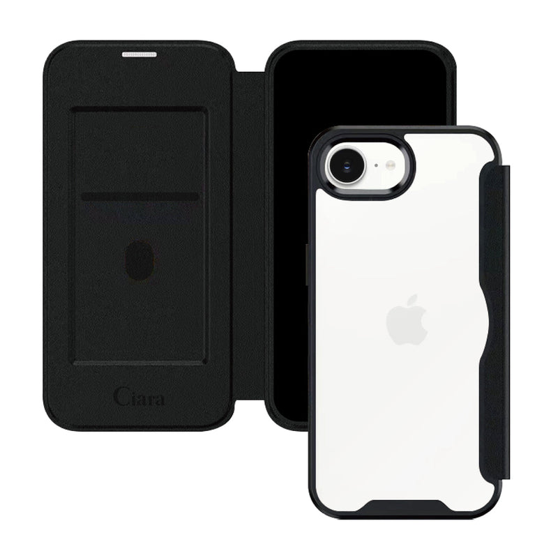iPhoneケース PUレザーフリップクリア 手帳型カード収納ケース ロゴ