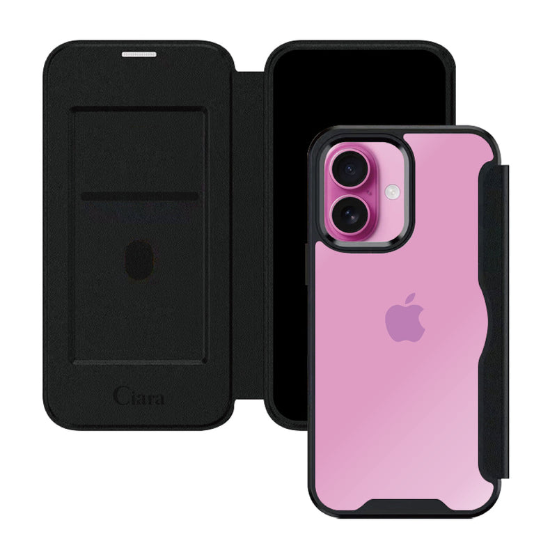 iPhoneケース PUレザーフリップクリア 手帳型カード収納ケース ロゴ