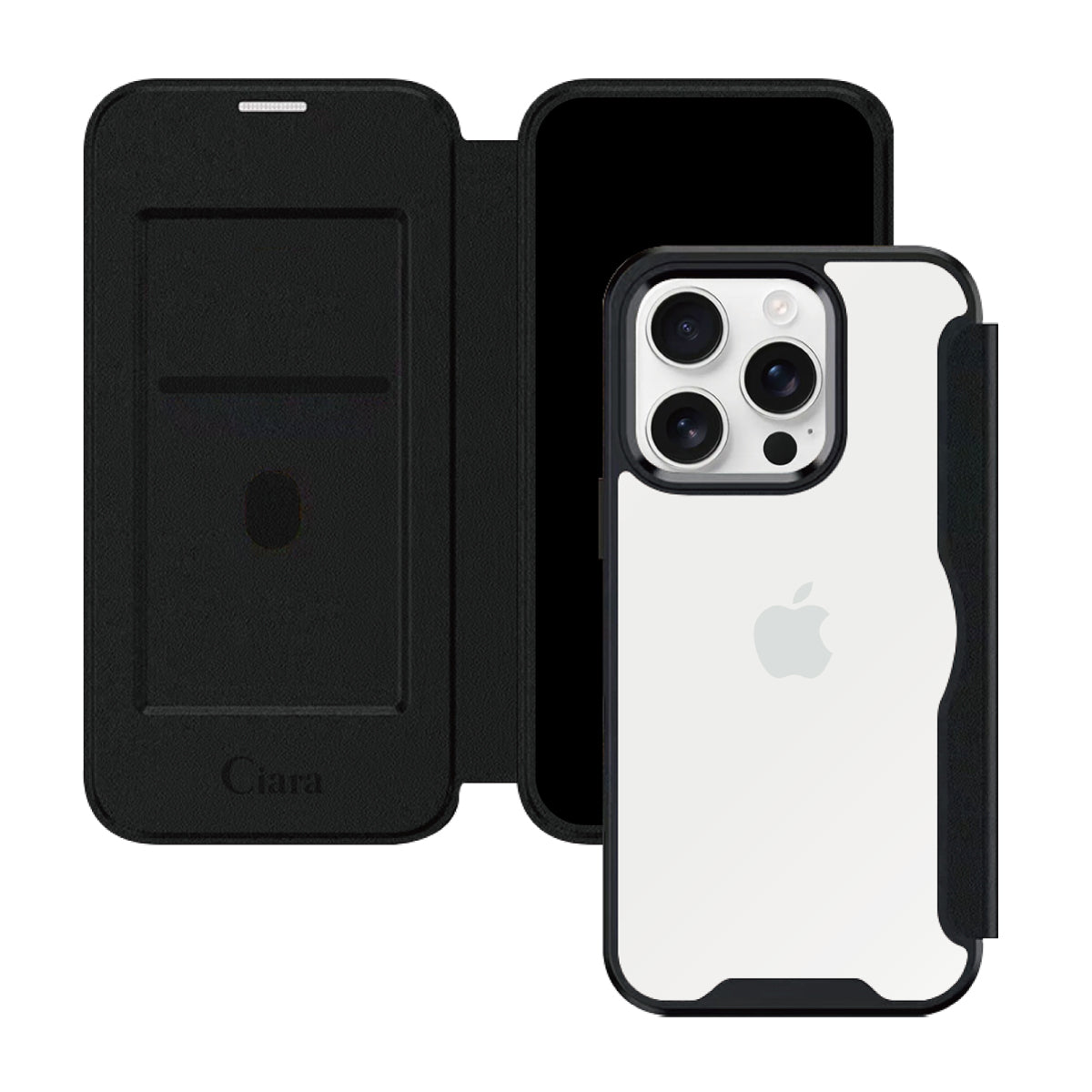 iPhoneケース PUレザーフリップクリア 手帳型カード収納ケース ロゴ