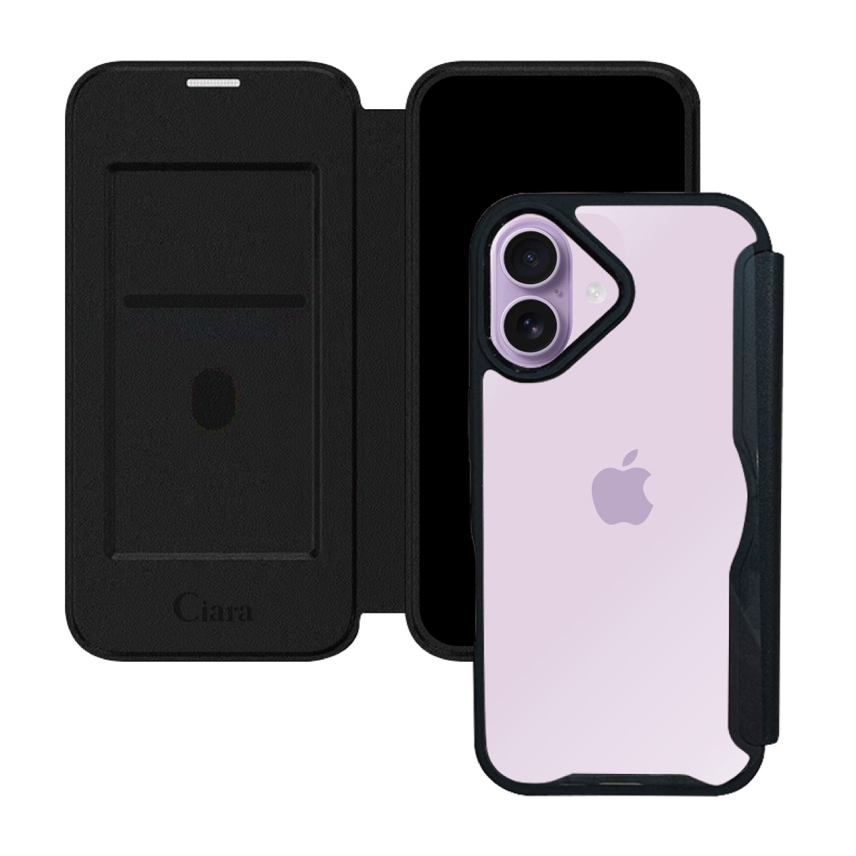 iPhone17 PUレザーフリップクリア手帳型 手帳型カード収納ケース ロゴ ブラック