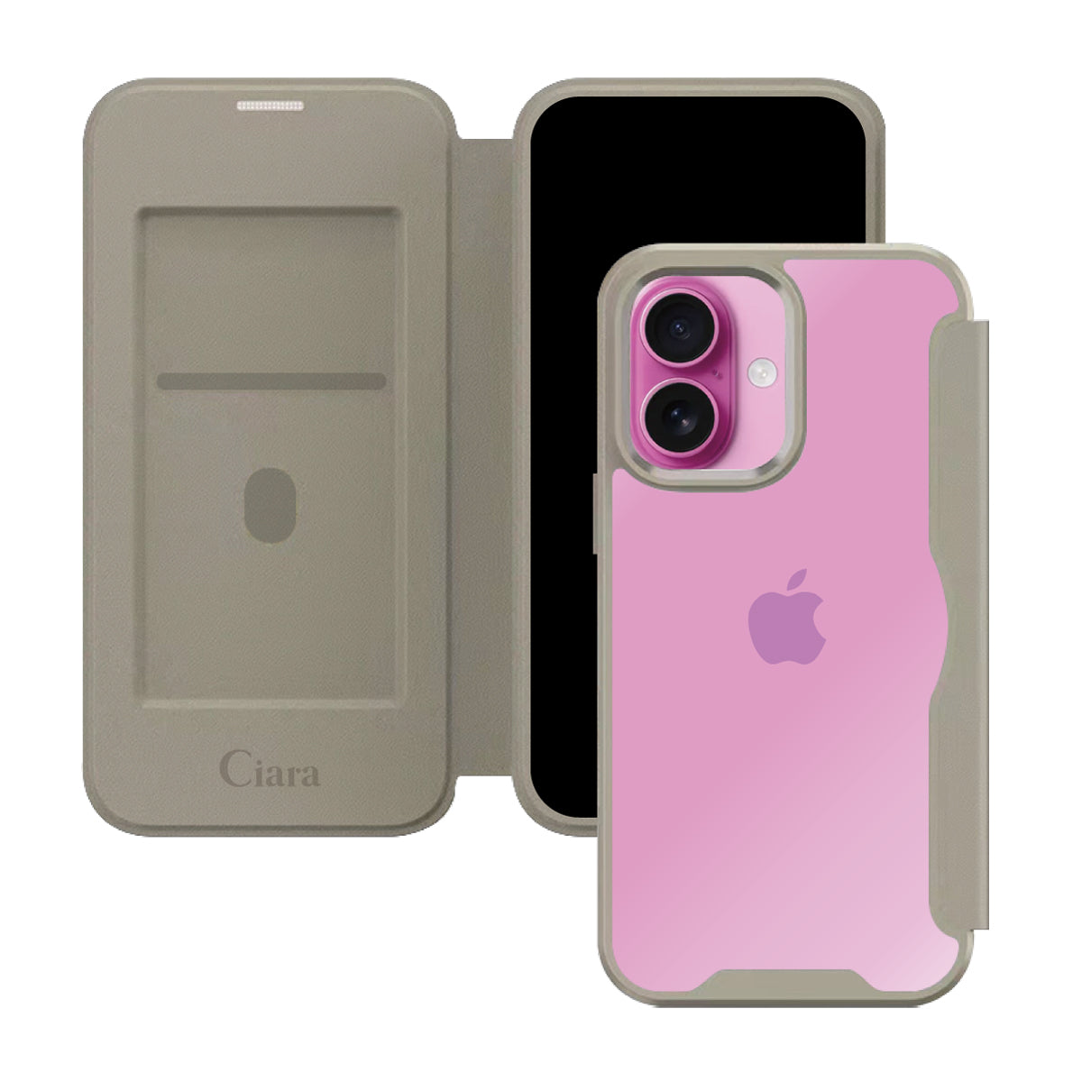iPhone16Plus PUレザーフリップクリア手帳型 手帳型カード収納ケース ロゴ ベージュ