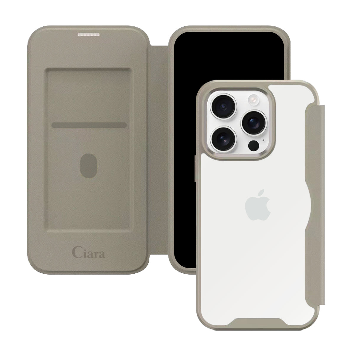 iPhone16ProMax PUレザーフリップクリア手帳型 手帳型カード収納ケース ロゴ ベージュ