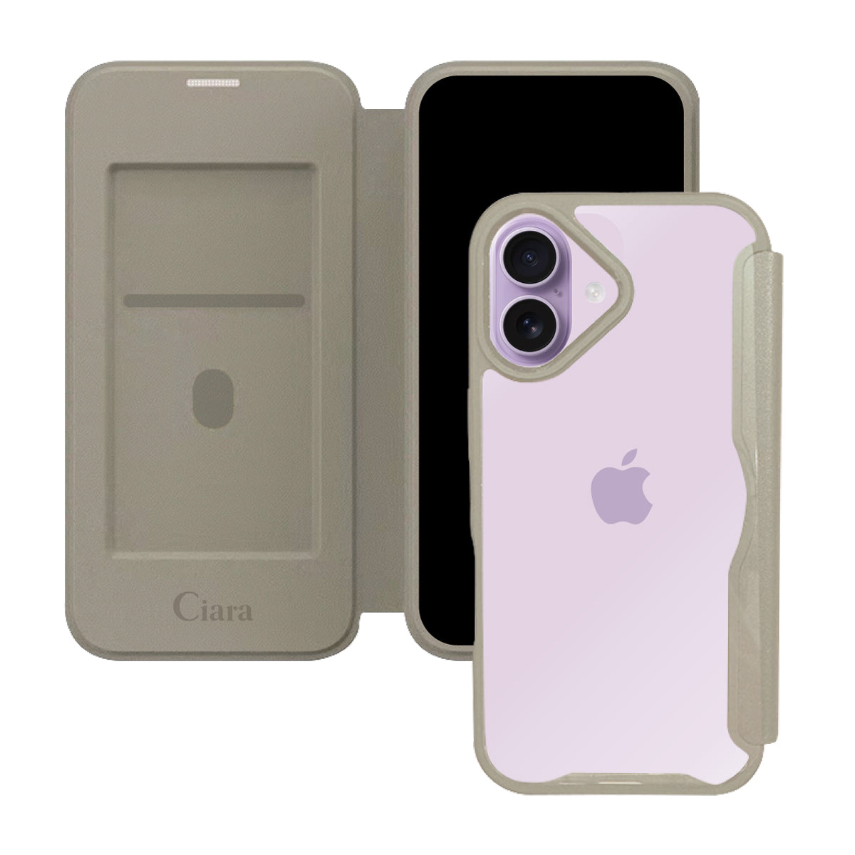 iPhone17 PUレザーフリップクリア手帳型 手帳型カード収納ケース ロゴ ベージュ