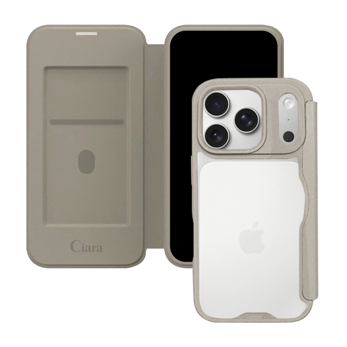 iPhone17Pro PUレザーフリップクリア手帳型 手帳型カード収納ケース ロゴ ベージュ