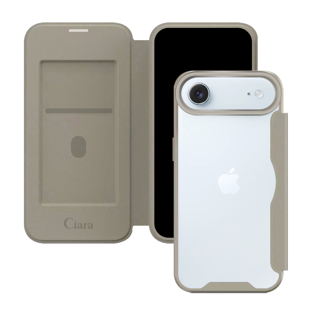 iPhoneAir PUレザーフリップクリア手帳型 手帳型カード収納ケース ロゴ ベージュ