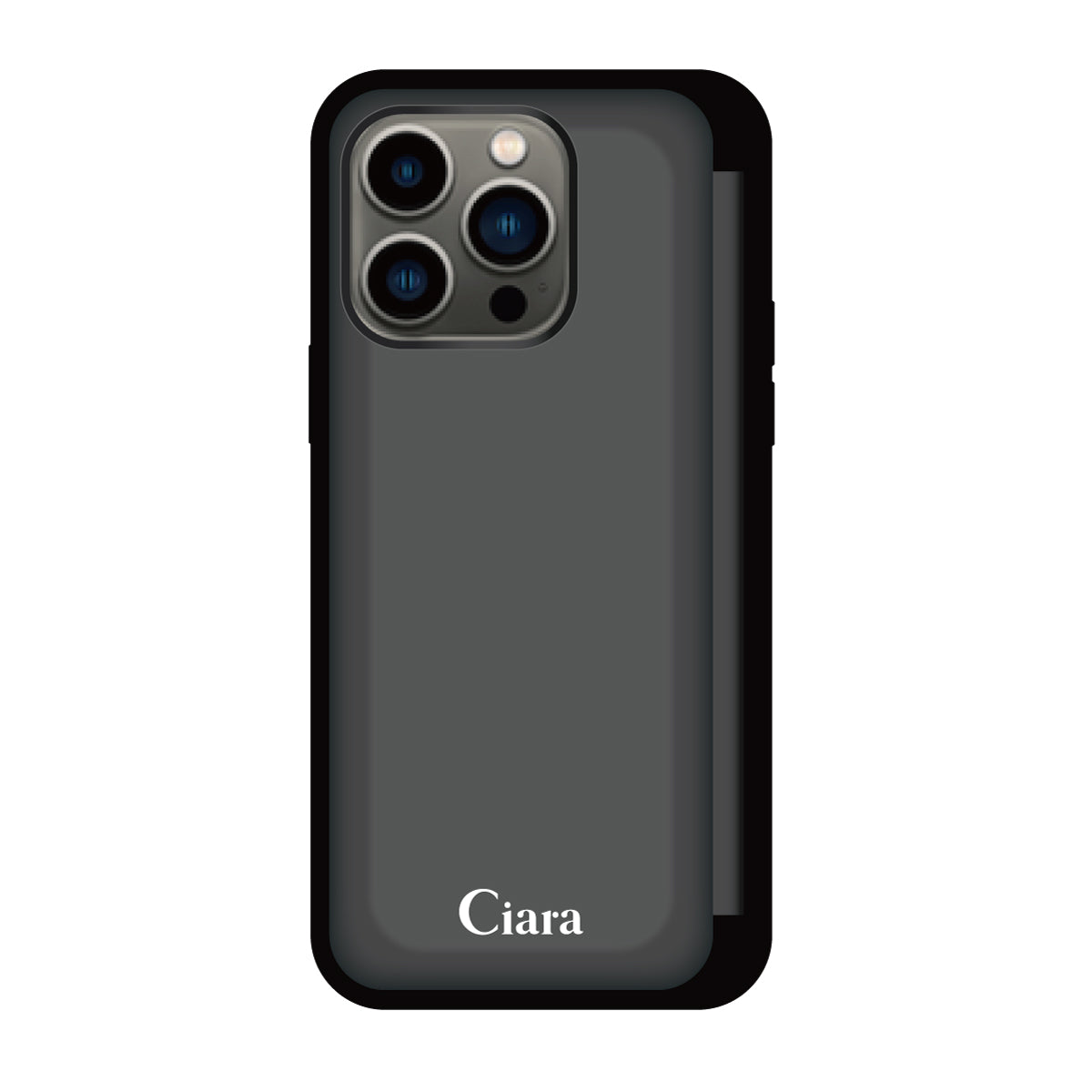 iPhone13Pro バックフリップカード収納ミラー付き カード収納ミラー付きケース ロゴ ブラック