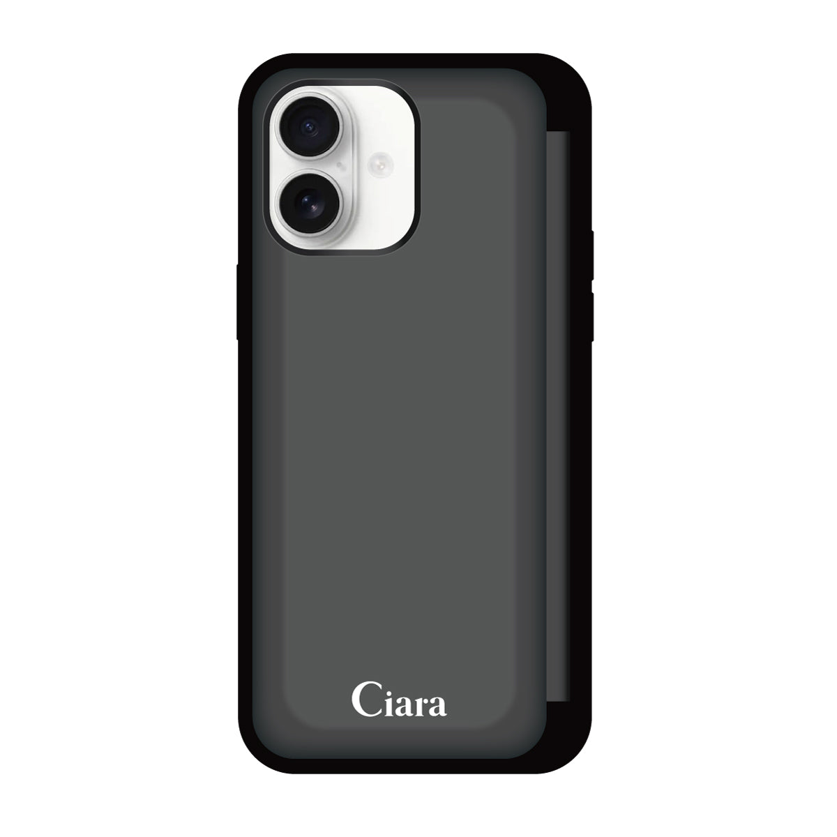iPhone16 バックフリップカード収納ミラー付き カード収納ミラー付きケース ロゴ ブラック