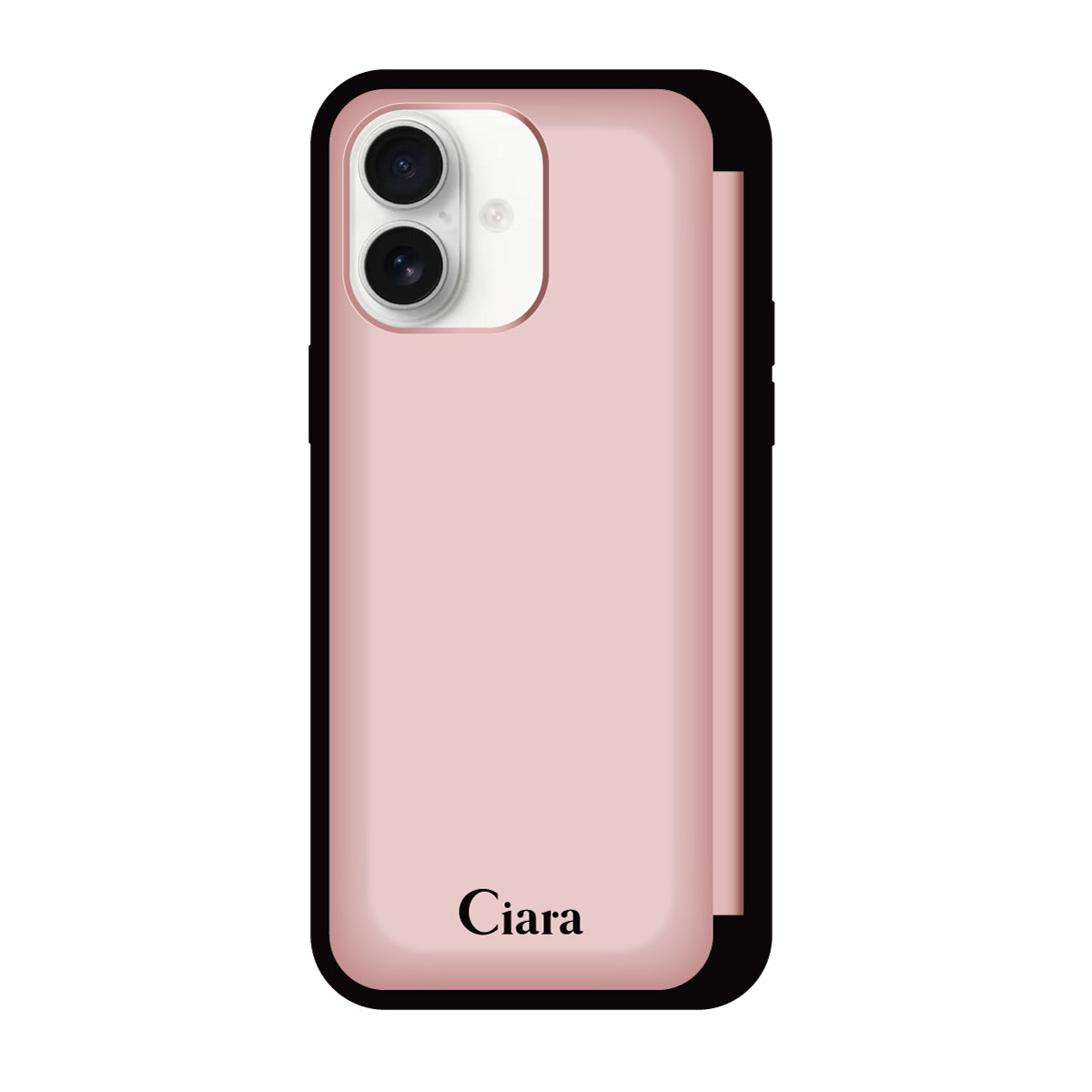 iPhone16 バックフリップカード収納ミラー付き カード収納ミラー付きケース ロゴ ピンク
