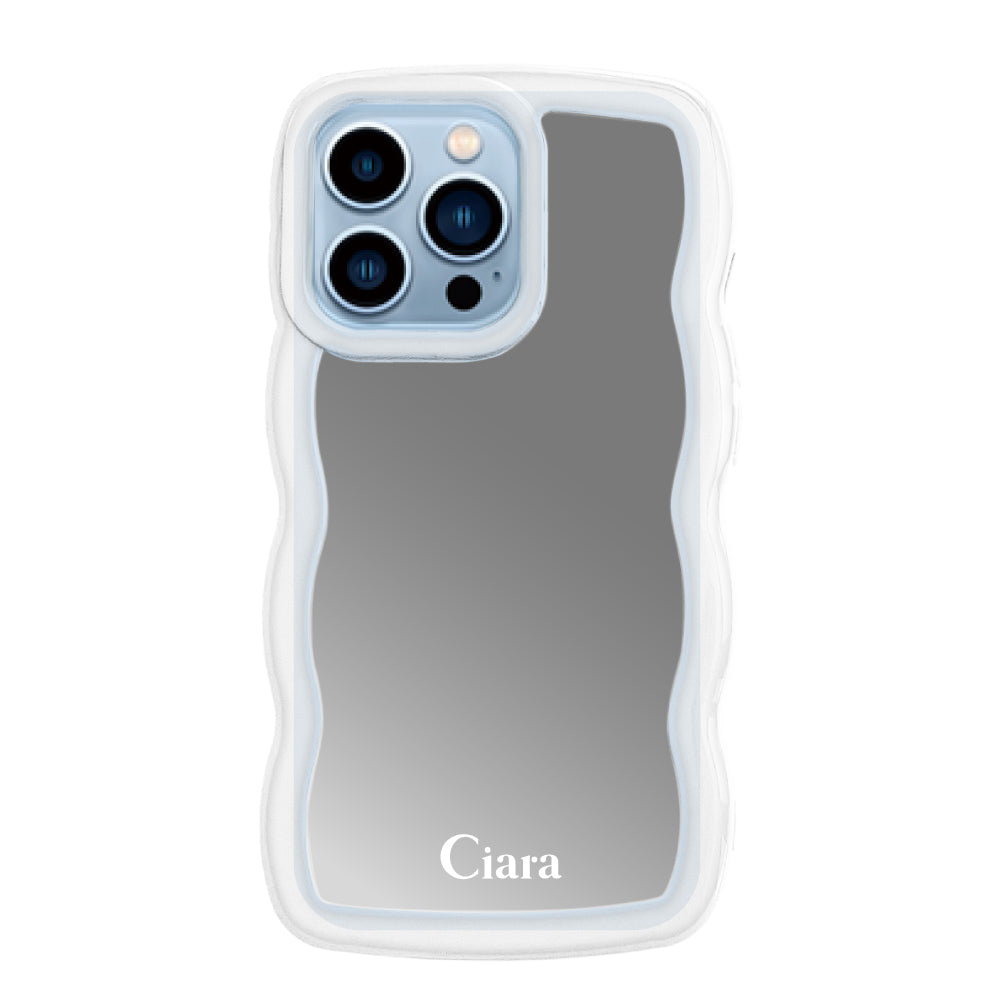 iPhone13ProMaxケース ウェーブ ミラーケース ロゴ クリア