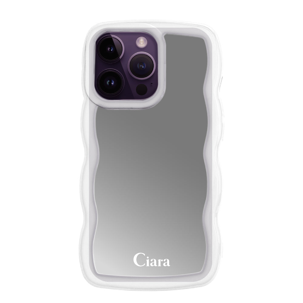 iPhone14ProMaxケース ウェーブ ミラーケース ロゴ クリア