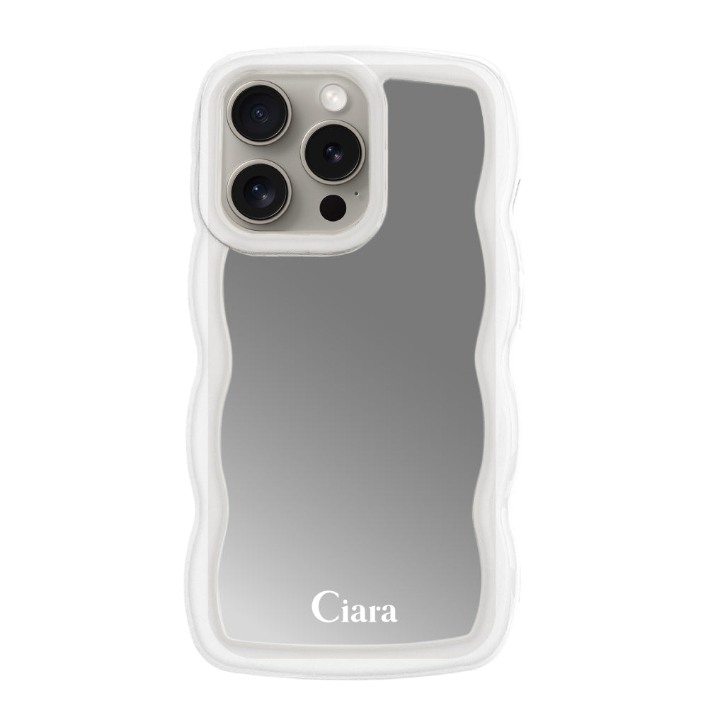 iPhone15Proケース ウェーブ ミラーケース ロゴ クリア