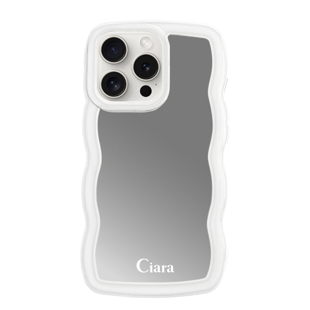 iPhone15ProMaxケース ウェーブ ミラーケース ロゴ クリア