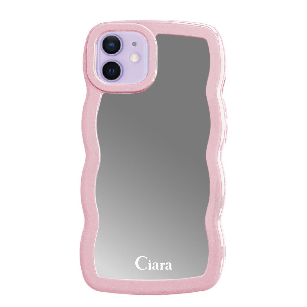 iPhone12/12Proケース ウェーブ ミラーケース ロゴ ピンク