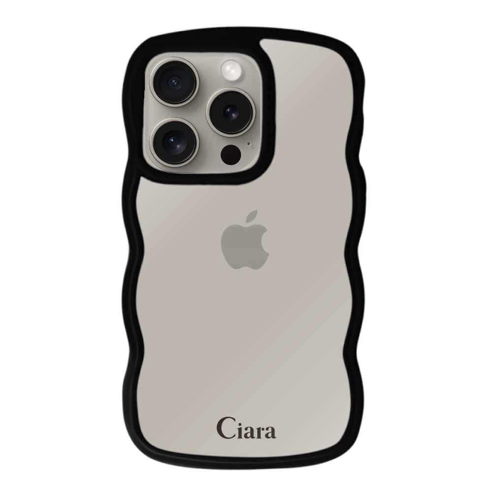 iPhone15Proケース ウェーブフレーム クリアケース ロゴ ブラック