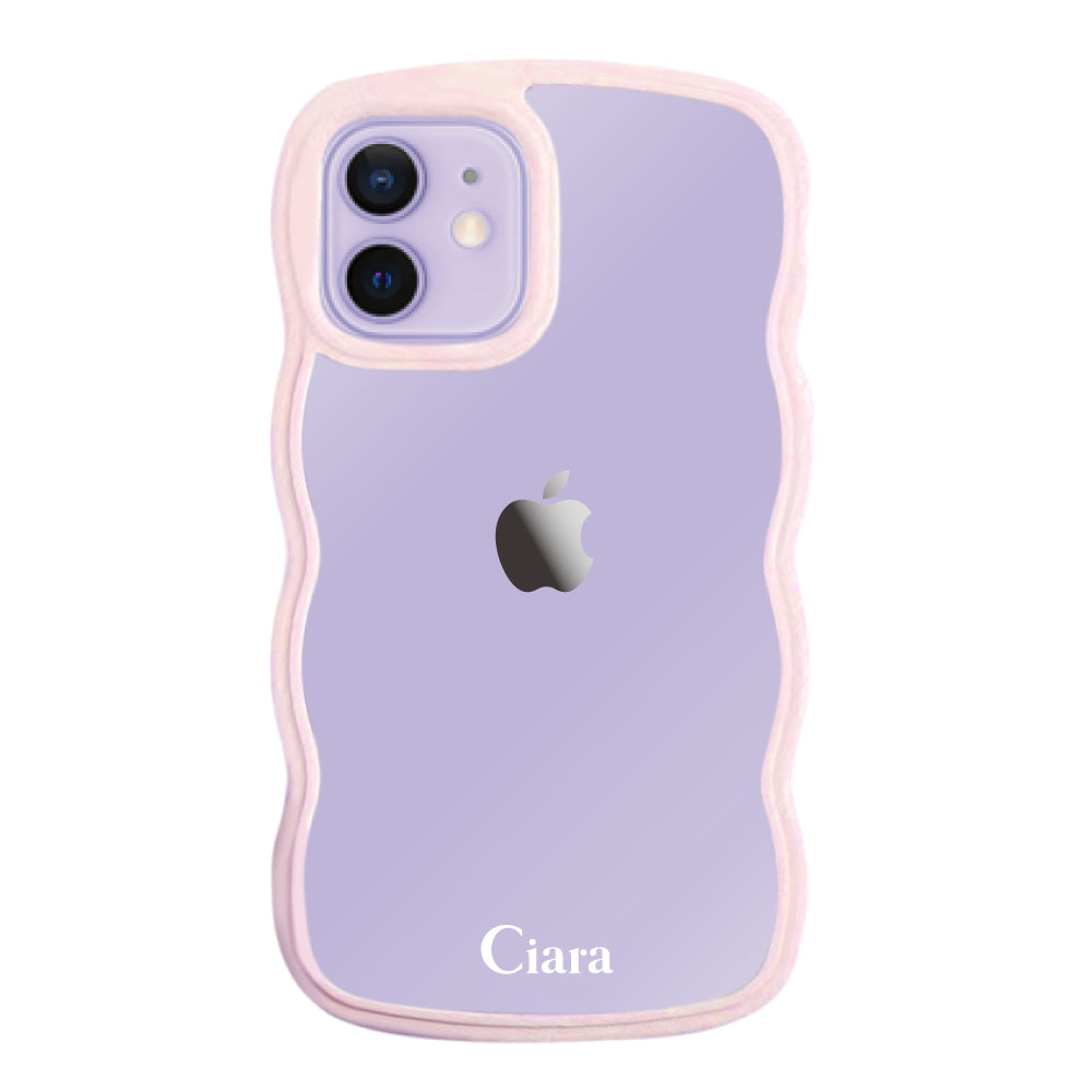 iPhone12/12Proケース ウェーブフレーム クリアケース ロゴ ピンク