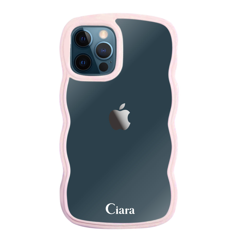 iPhone12ProMaxケース ウェーブフレーム クリアケース ロゴ ピンク