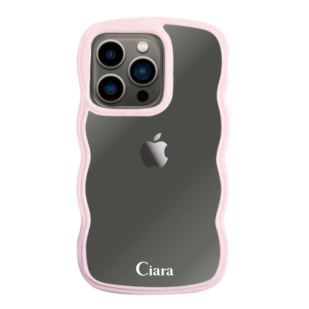 iPhone13Proケース ウェーブフレーム クリアケース ロゴ ピンク