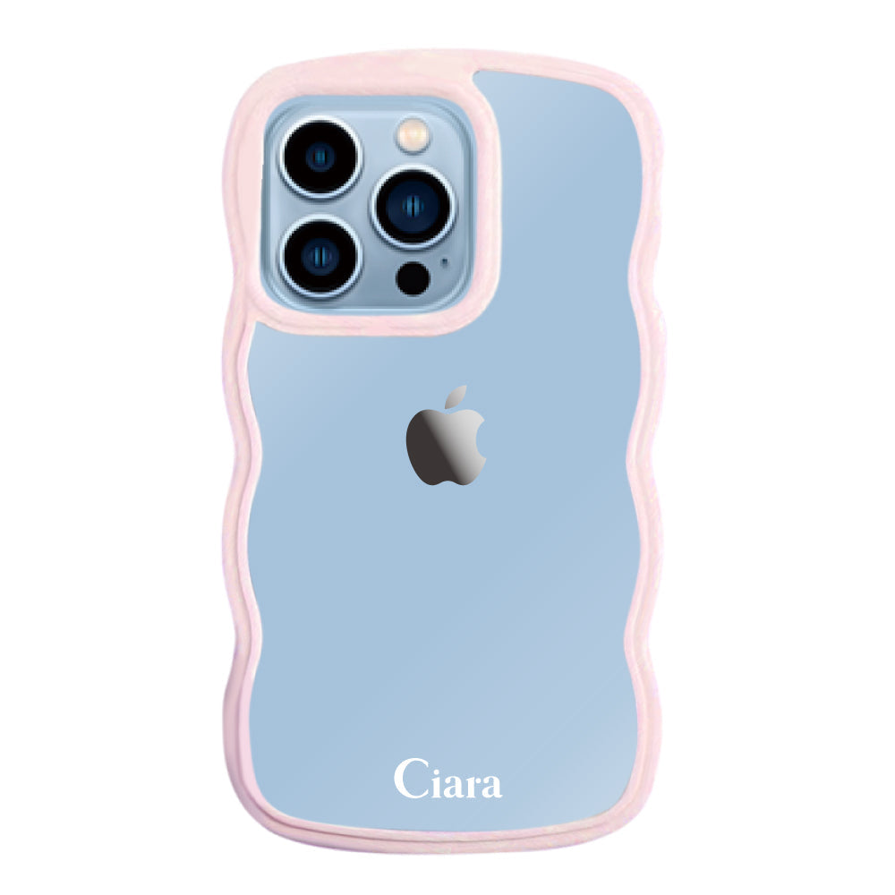 iPhone13ProMaxケース ウェーブフレーム クリアケース ロゴ ピンク