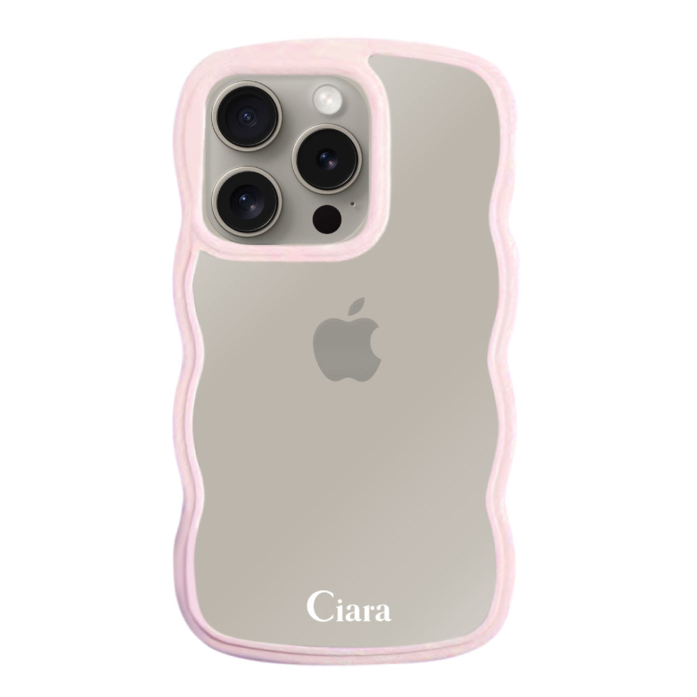iPhone15Proケース ウェーブフレーム クリアケース ロゴ ピンク