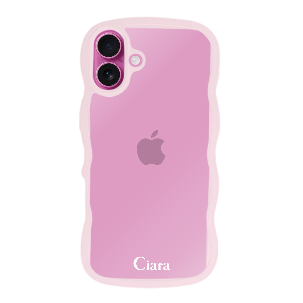 iPhone17 ウェーブフレーム クリアケース ロゴ ピンク