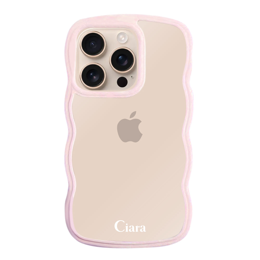 iPhone17Pro ウェーブフレーム クリアケース ロゴ ピンク