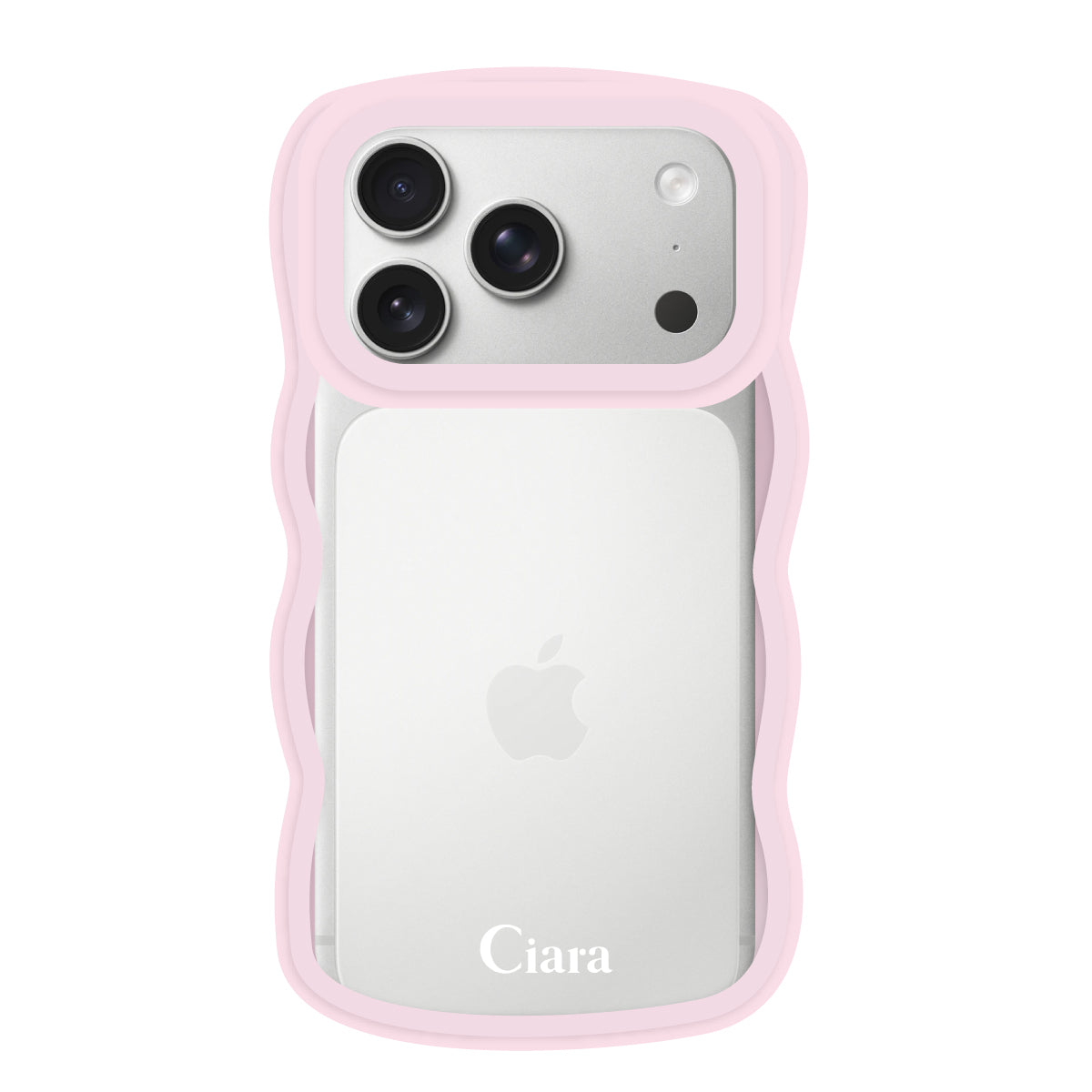 iPhone17Pro ウェーブフレーム クリアケース ロゴ ピンク