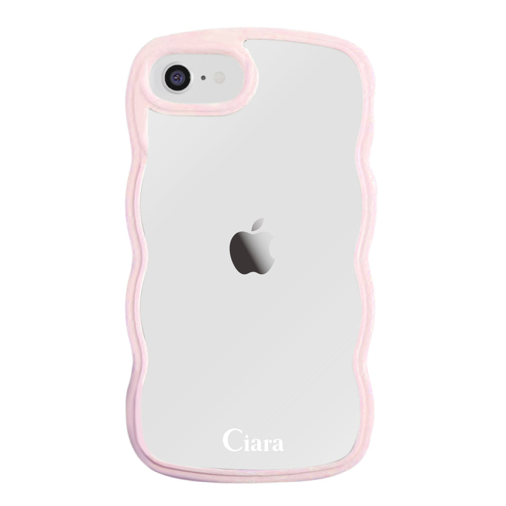 iPhone7/8/SE2/SE3ケース ウェーブフレーム クリアケース ロゴ ピンク