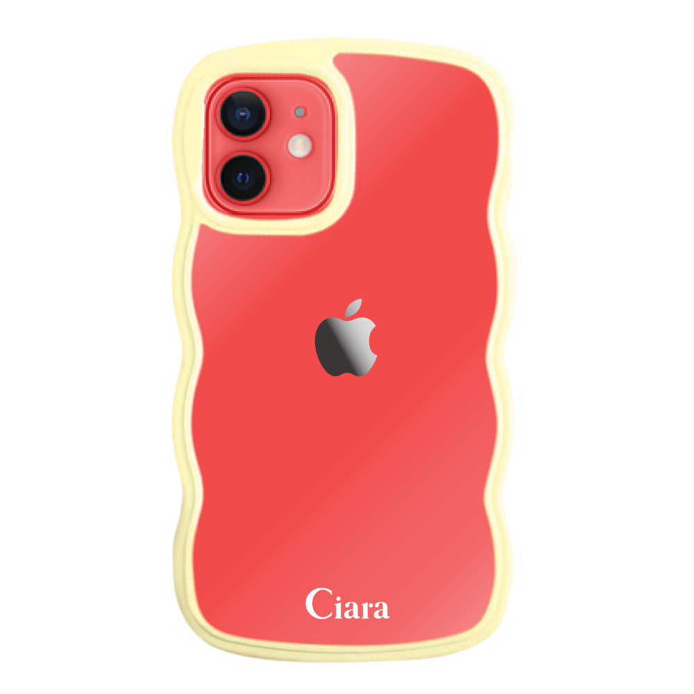 iPhone11ケース ウェーブフレーム クリアケース ロゴ イエロー