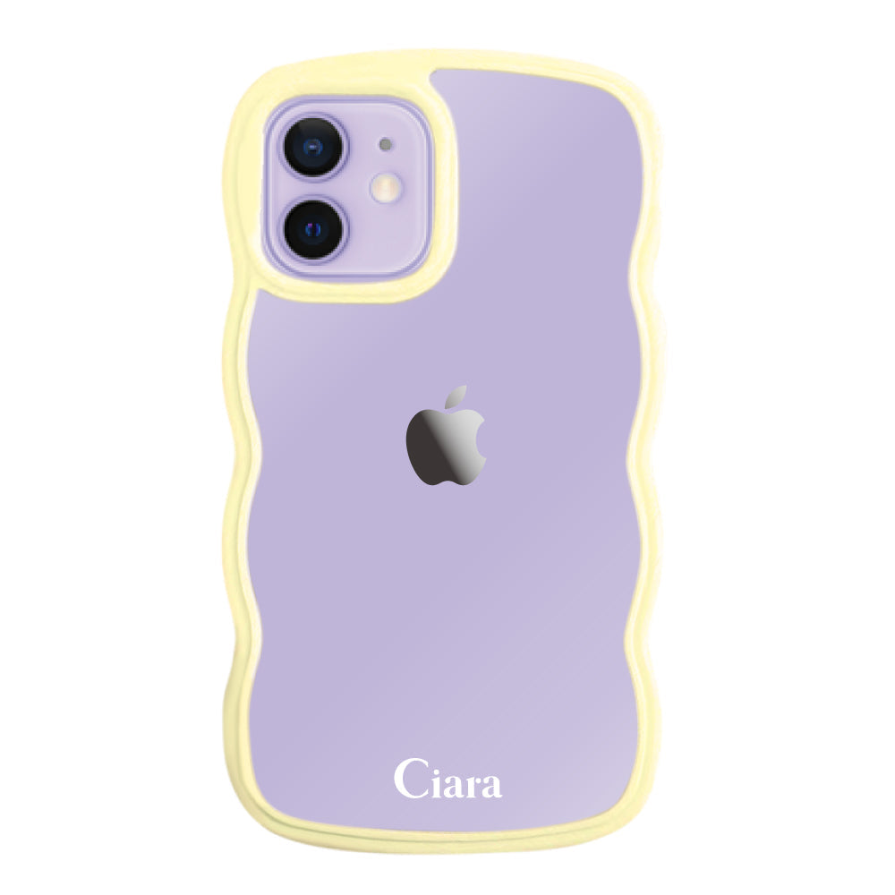 iPhone12/12Proケース ウェーブフレーム クリアケース ロゴ イエロー