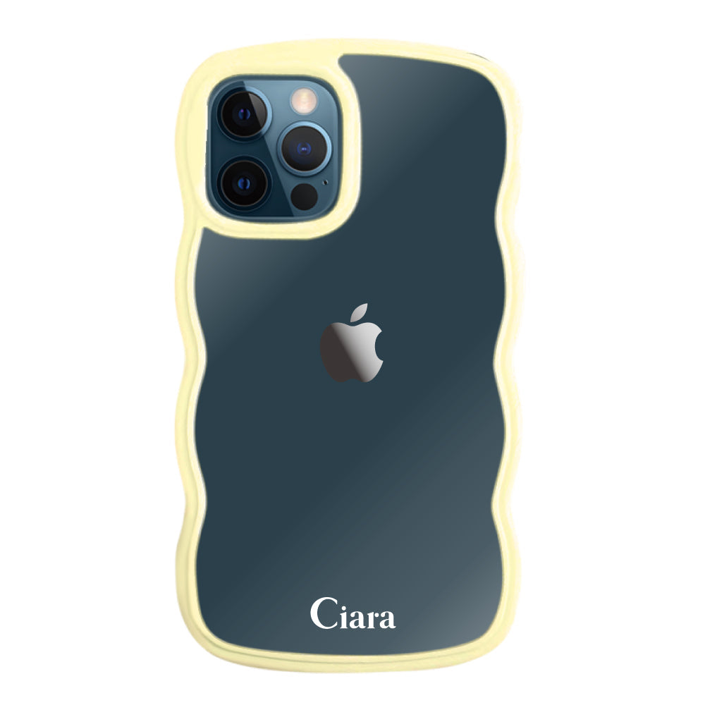 iPhone12ProMaxケース ウェーブフレーム クリアケース ロゴ イエロー