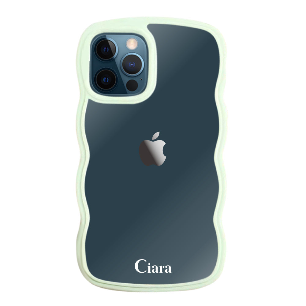 iPhone12ProMax ウェーブフレーム クリアケース ロゴ グリーン