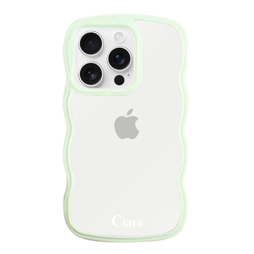 iPhone17ProMax ウェーブフレーム クリアケース ロゴ グリーン