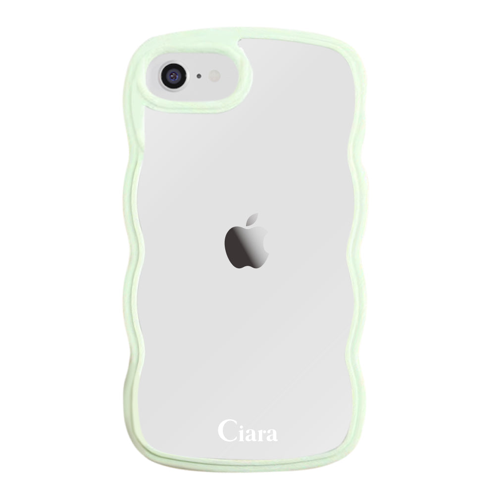 iPhone7/8/SE2/SE3 ウェーブフレーム クリアケース ロゴ グリーン