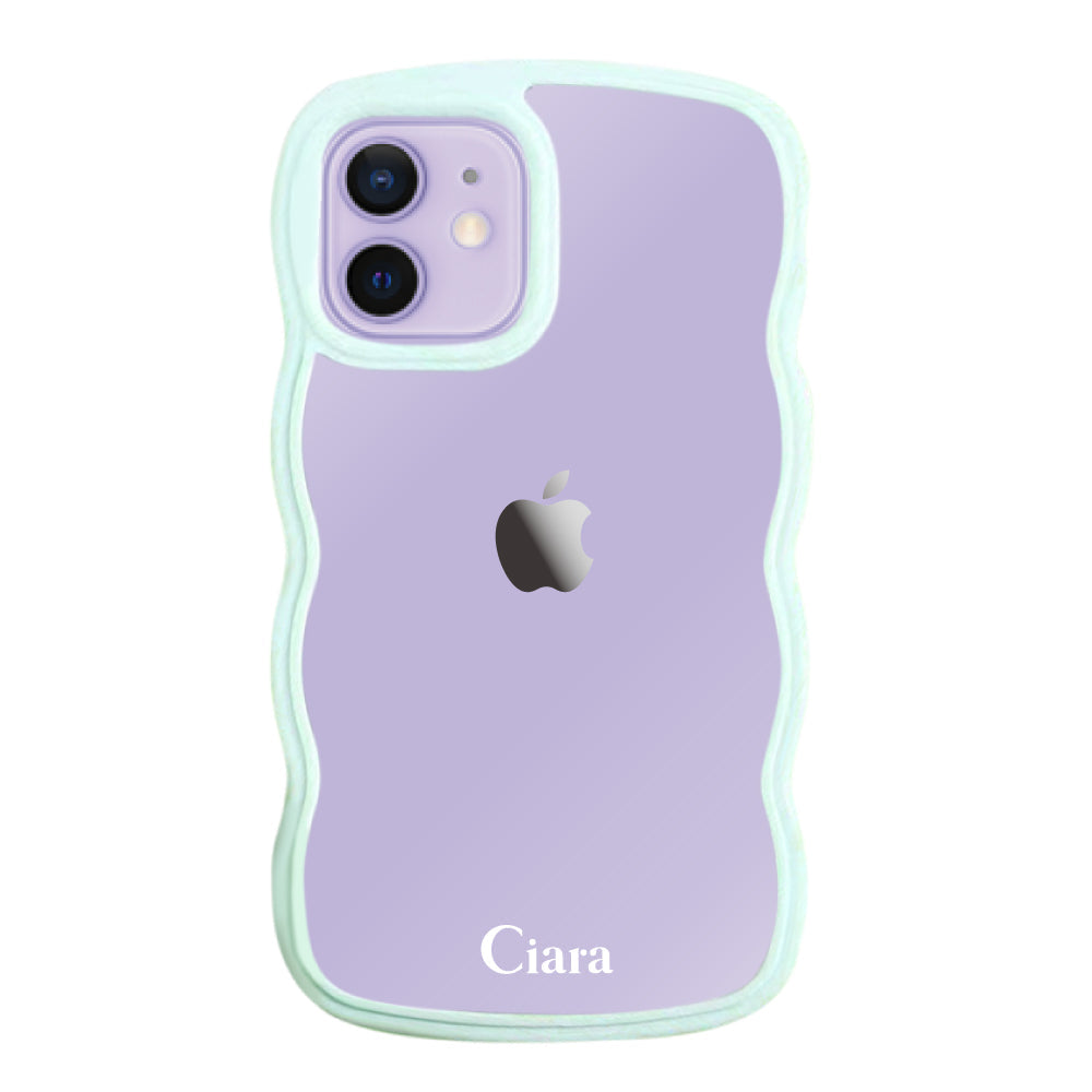 iPhone12/12Proケース ウェーブフレーム クリアケース ロゴ ブルー