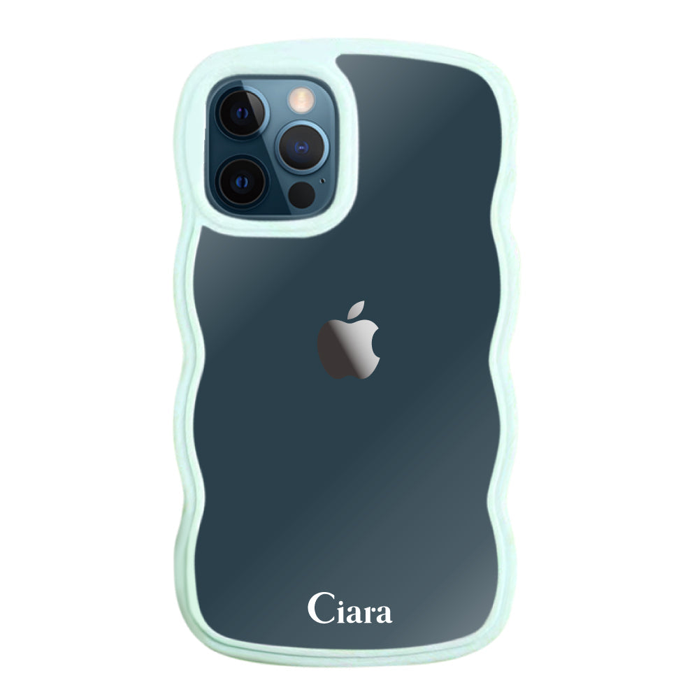 iPhone12ProMaxケース ウェーブフレーム クリアケース ロゴ ブルー