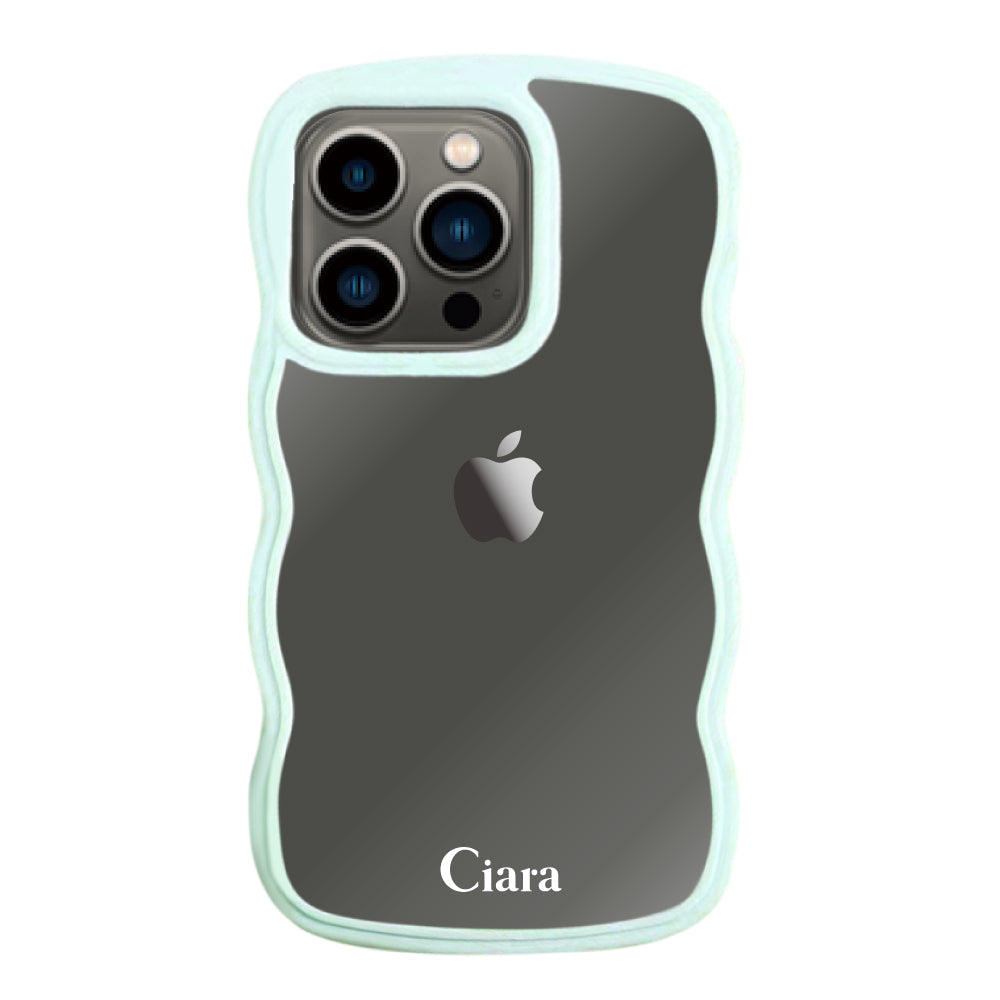 iPhone13Proケース ウェーブフレーム クリアケース ロゴ ブルー