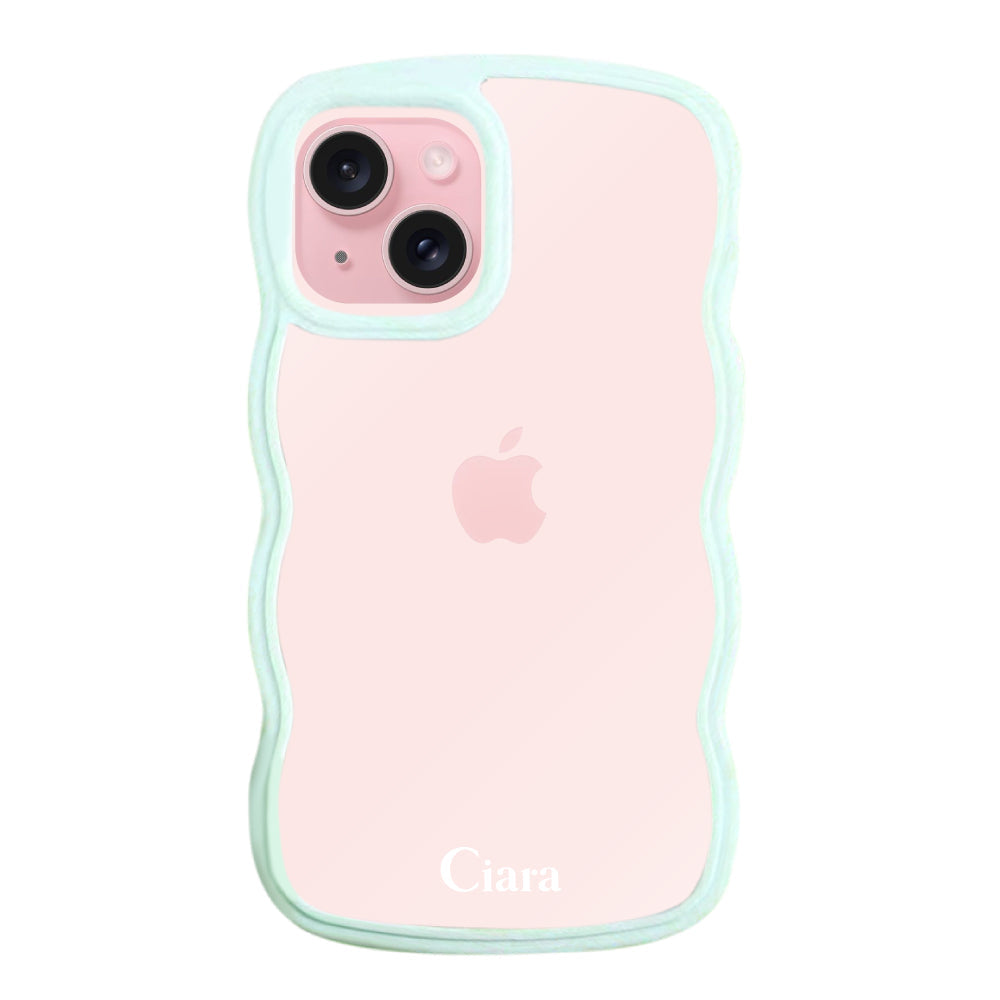 iPhone15ケース ウェーブフレーム クリアケース ロゴ ブルー