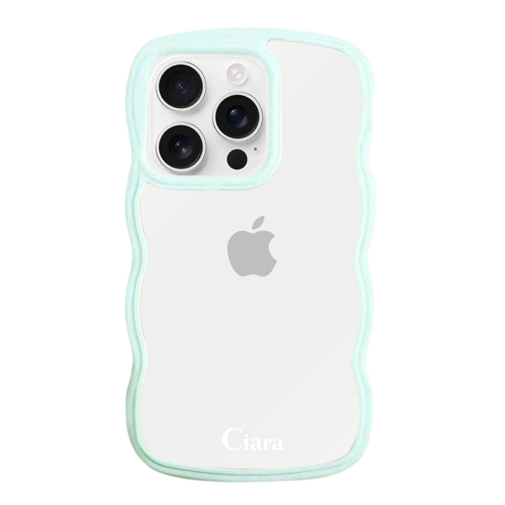 iPhone17ProMax ウェーブフレーム クリアケース ロゴ ブルー