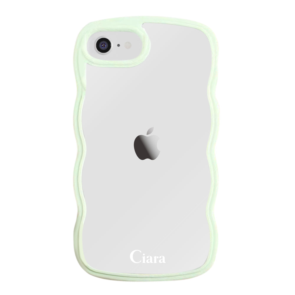 iPhone7/8/SE2/SE3ケース ウェーブフレーム クリアケース ロゴ ブルー