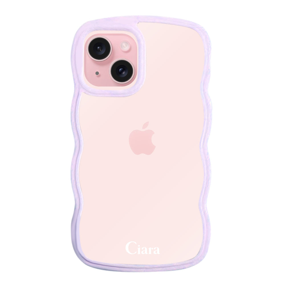 iPhone15ケース ウェーブフレーム クリアケース ロゴ パープル