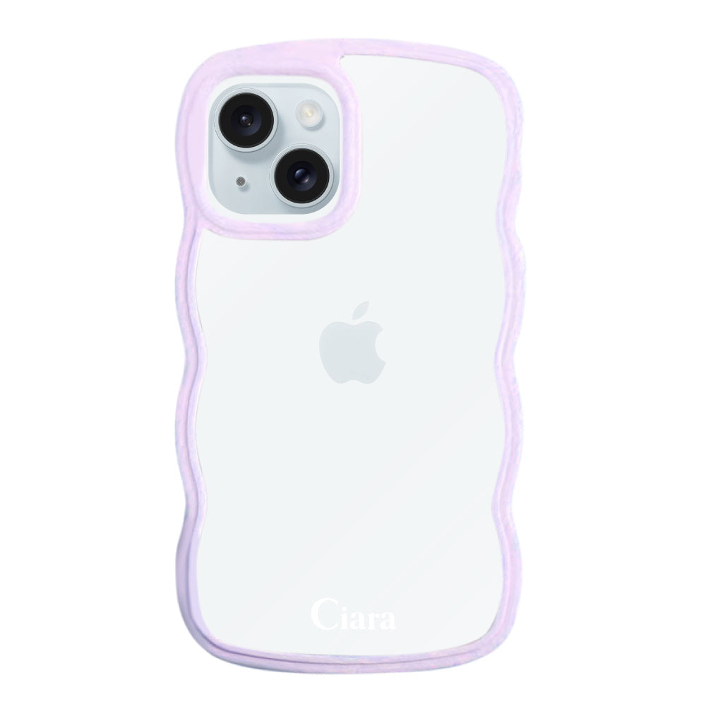 iPhone15Plusケース ウェーブフレーム クリアケース ロゴ パープル