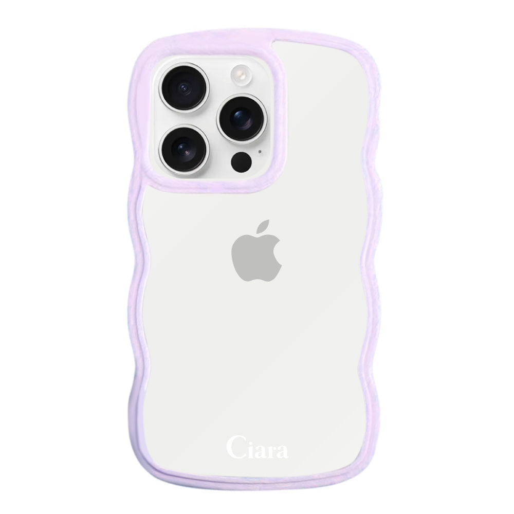 iPhone17ProMax ウェーブフレーム クリアケース ロゴ パープル