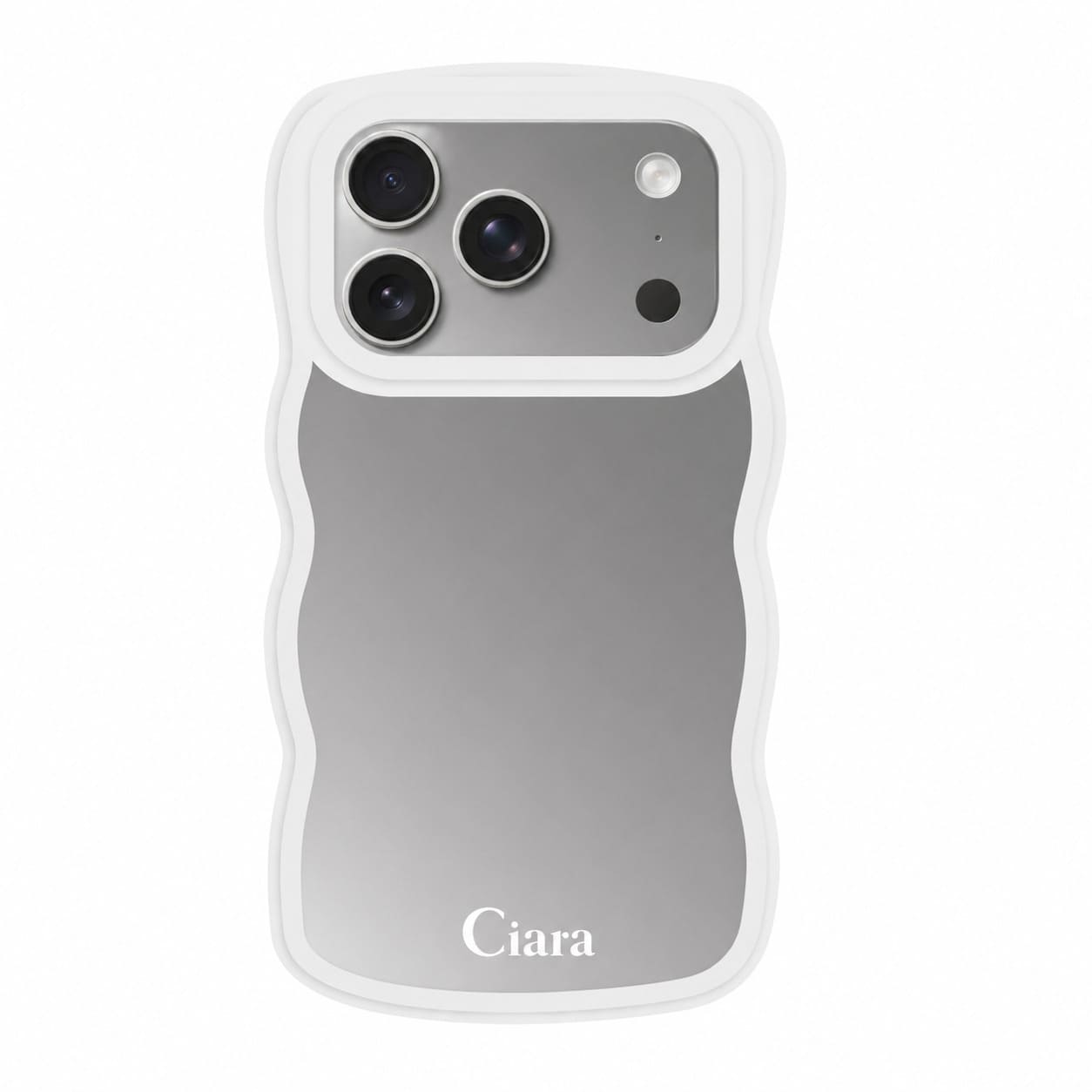 iPhone17Pro ウェーブフレーム ミラーケース ロゴ ホワイト