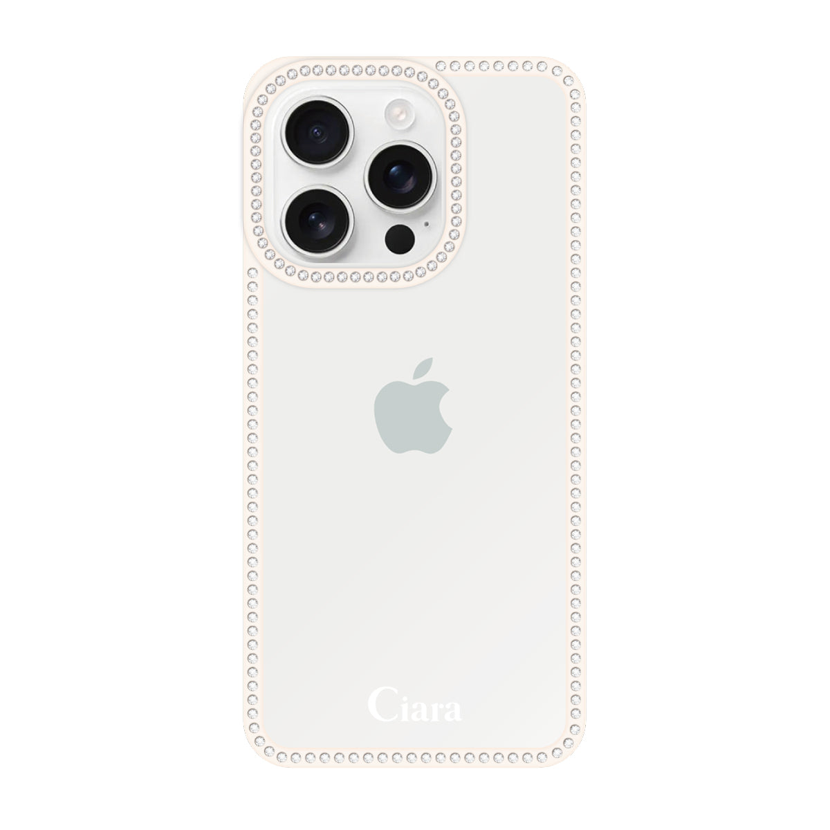 iPhone16ProMax ラインストーンフレームクリア クリア ラインストーンフレームケース ロゴ ホワイト