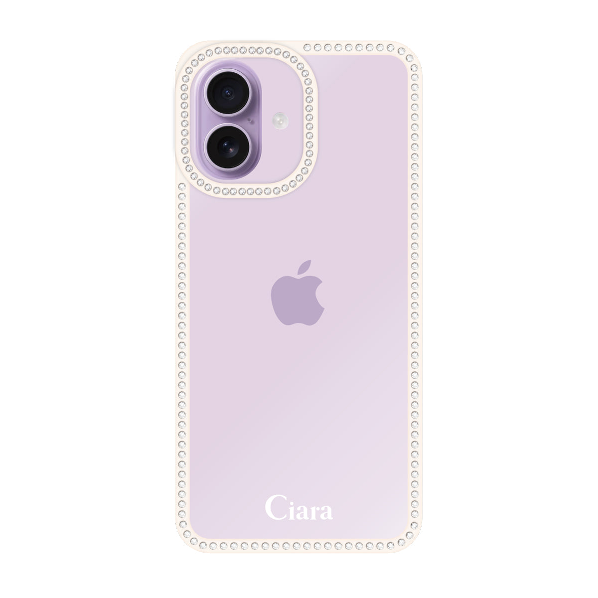 iPhone17 ラインストーンフレームクリア クリア ラインストーンフレームケース ロゴ ホワイト